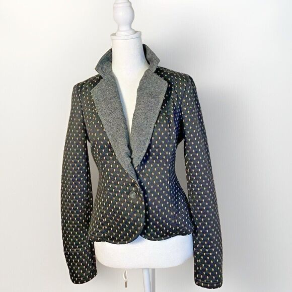 Free People Preppy Diamond Quilted Knit Tweed Polka Dots Blazer Black Jacket  SP - Picture 6 of 14